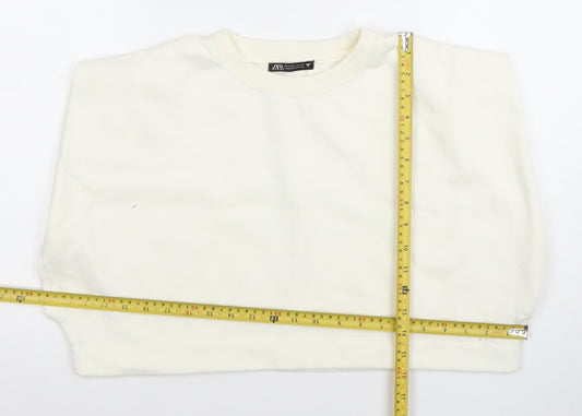 Womens UK Size S Zara Ivory Cropped T-Shirt