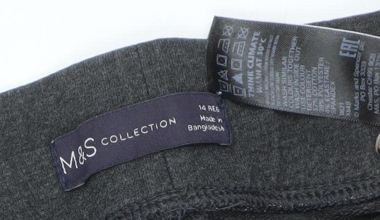 Marks and Spencer Women Black Cotton Blend Straight Leg Activewear Trousers Size 14