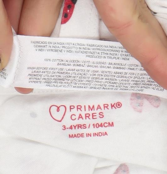 Primark Girls White Ladybird Print Cotton T-Shirt 3-4 Years