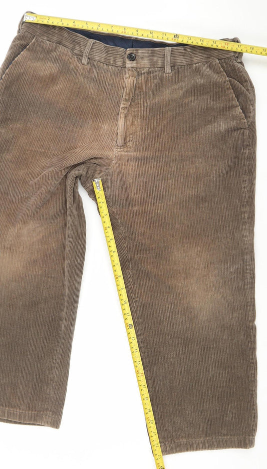 Marks and Spencer Men's Brown Corduroy Regular Fit Trousers 38W 33L