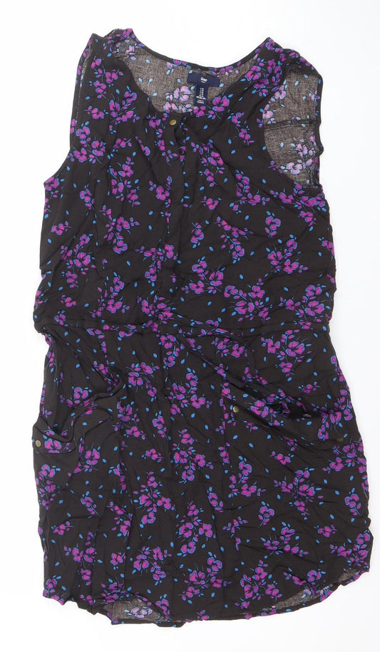 Gap Women's Black Floral Sleeveless Knee Length Shift Dress Size M