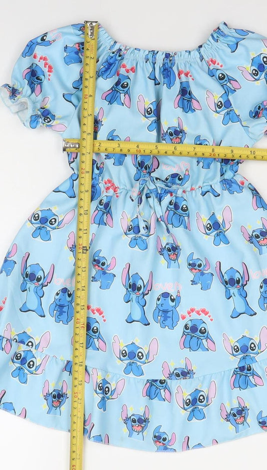 Girls Blue Lilo & Stitch Skater Dress 4 Years Short Sleeve Disney Style