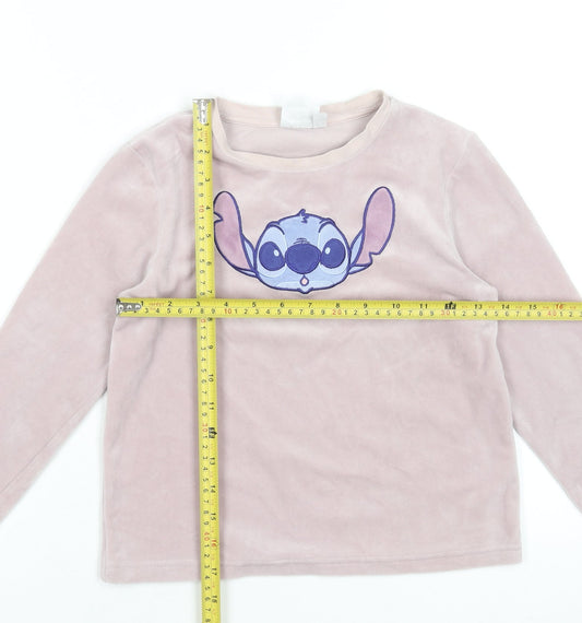 Disney Girls Pink Stitch Long Sleeve Velour Pyjama Top 6-7 Years