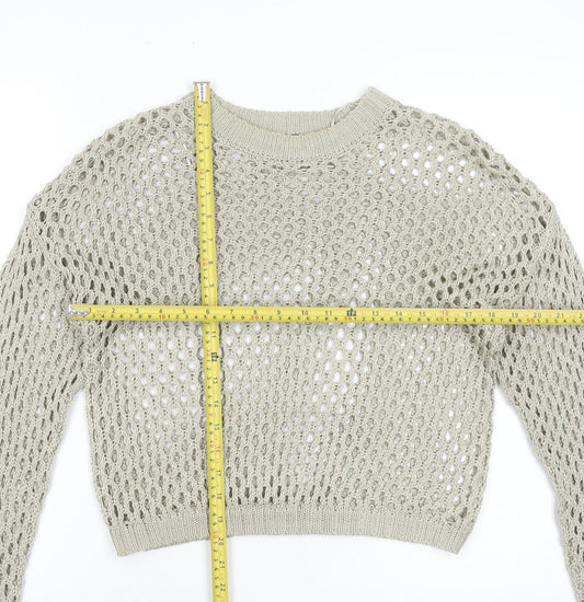 Primark Women Beige Open-Knit Cotton Jumper Size S