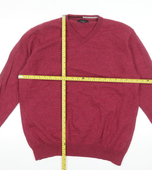 Vedoneire Mens Red XL V-Neck Lambswool Blend Pullover Jumper