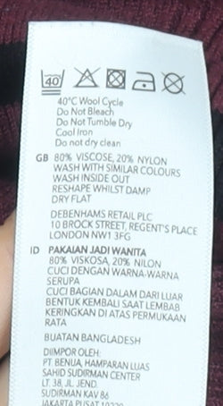 Debenhams Women’s Red Striped Petite Jumper Size 10 3/4 Sleeve Knitwear