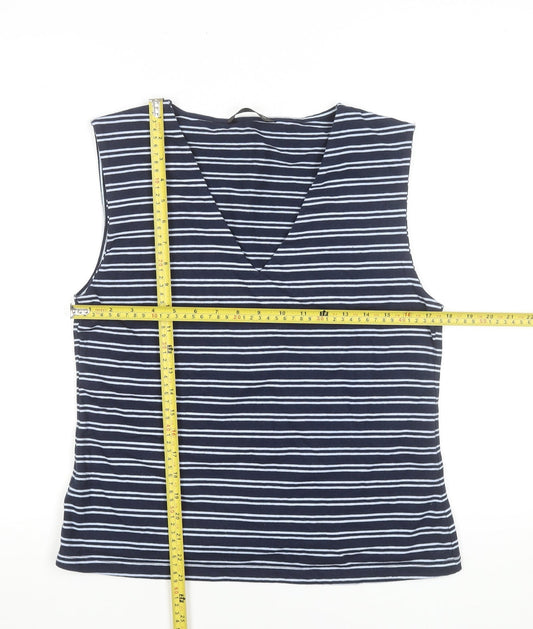 Dunnes Women’s Blue Striped V-Neck Sleeveless Cotton Blend Tank Top Size L