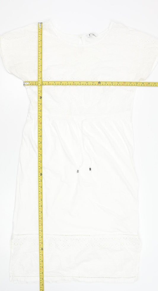 Next Women White Cotton Knee Length Shift Dress Size 10