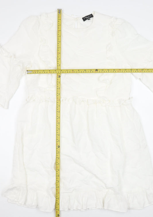 In The Style Women White Size 10 Ruffle Shift Short Dress