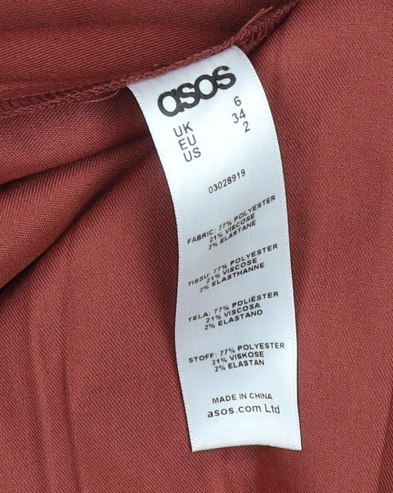 ASOS Women Brown Pleated Midi Skirt Size 6 Polyester Blend