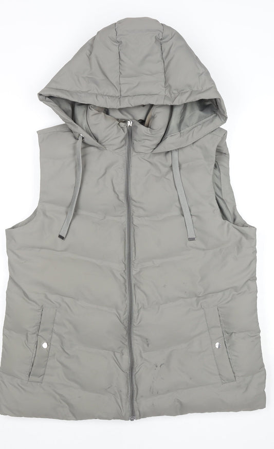 Primark Women Grey Hooded Padded Puffer Waistcoat Size M 12/14