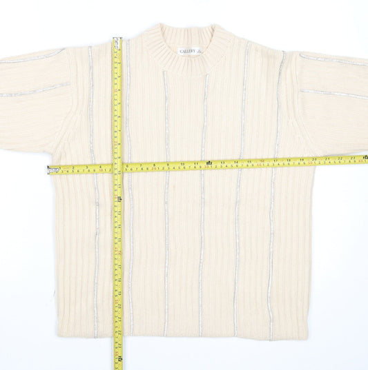 Gallery Womens Ivory Ribbed Knit Crew Neck Jumper Size S