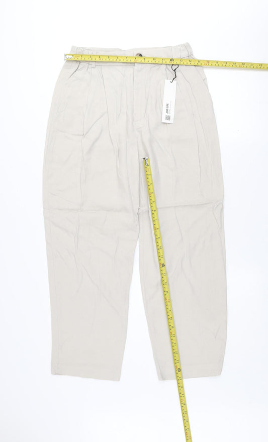 Womens UK Size S Zara Relaxed Fit Cropped Beige Trousers