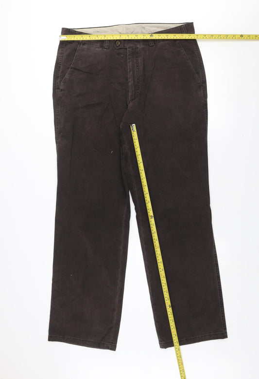 Oakman Men's Brown Chino Trousers 36R 100% Cotton Straight Leg