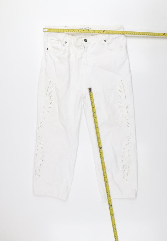 Womens UK Size L mat. Regular Fit Straight White Jeans