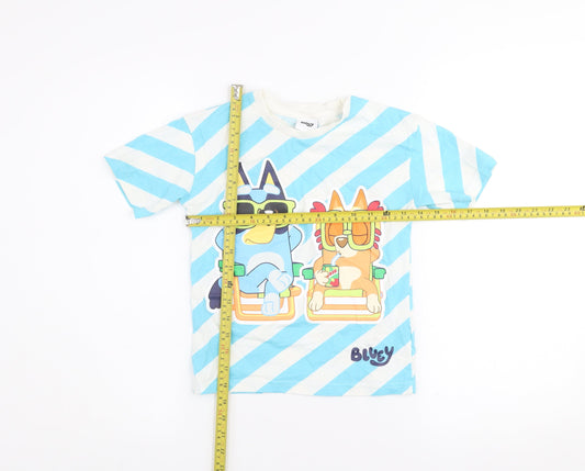 Tu Bluey Boys Blue Stripe Cotton T-Shirt 5-6 Years Short Sleeve