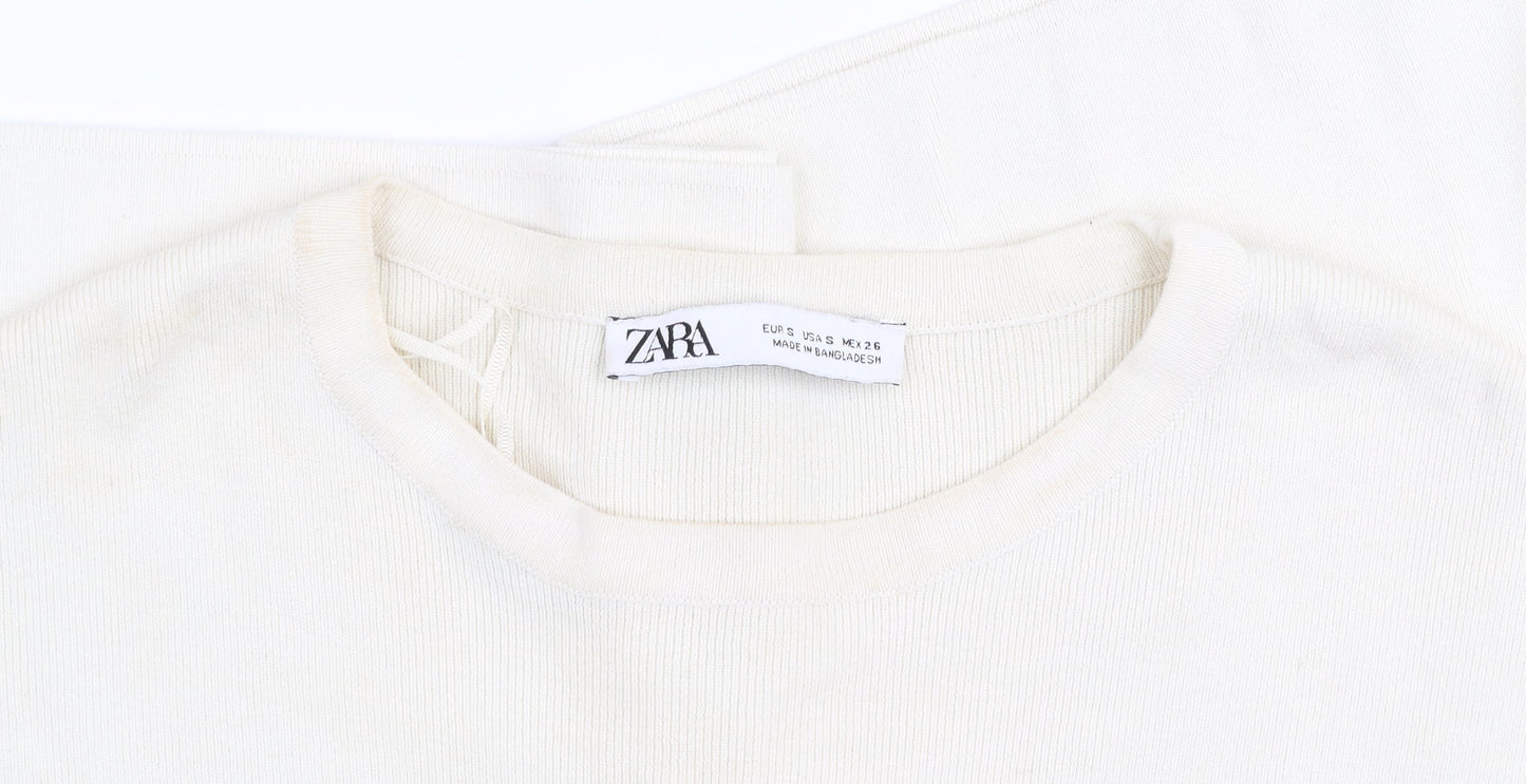 Womens UK Size S Zara Ivory Basic T-Shirt