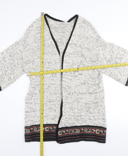 Bershka Women Ivory Bohemian Open Knit 3/4 Sleeve Cardigan Size 8