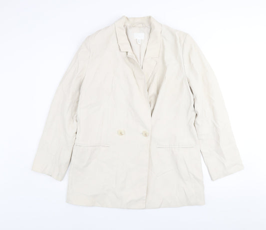 H&M Women Beige Regular Fit Blazer Jacket Size S