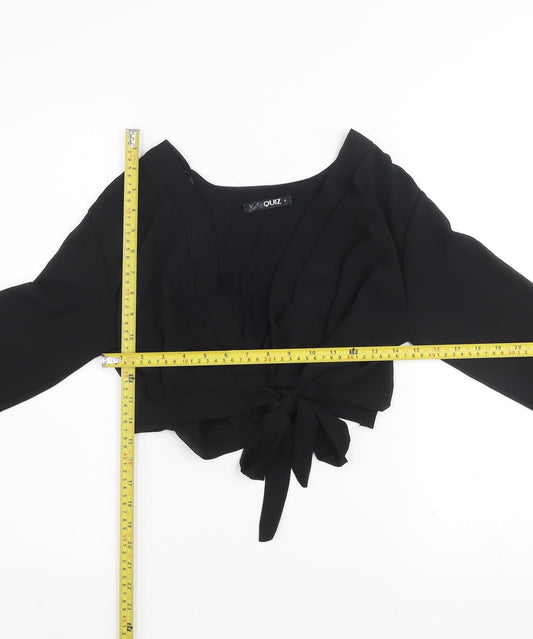Quiz Women's Black Cropped Tie Front Flared Sleeve Blouse Size S