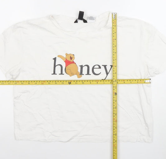 Womens UK Size 10 New Look White Cropped T-Shirt