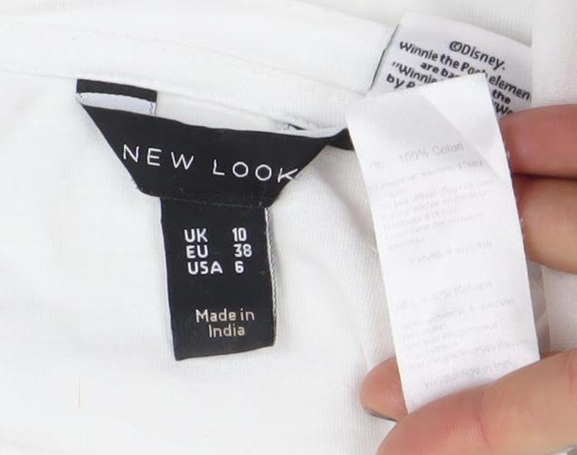 Womens UK Size 10 New Look White Cropped T-Shirt
