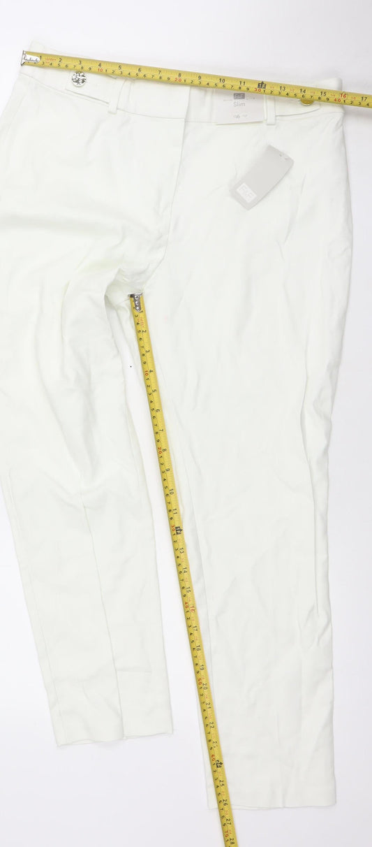 F&F Women White Slim Fit Stretch Cotton Trousers Size 12