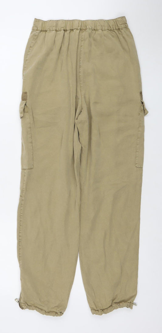 River Island Womens Beige Cargo Trousers Size 6 Lyocell Elastic Waist