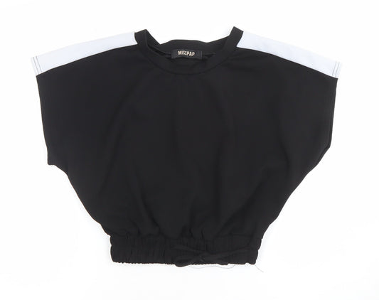 Womens UK Size 8 Misspap Black Cropped T-Shirt