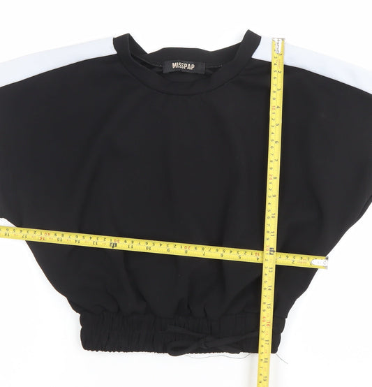 Womens UK Size 8 Misspap Black Cropped T-Shirt