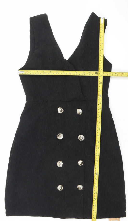 SHEIN Women’s Black Corduroy Pinafore Dress XS Sleeveless Button