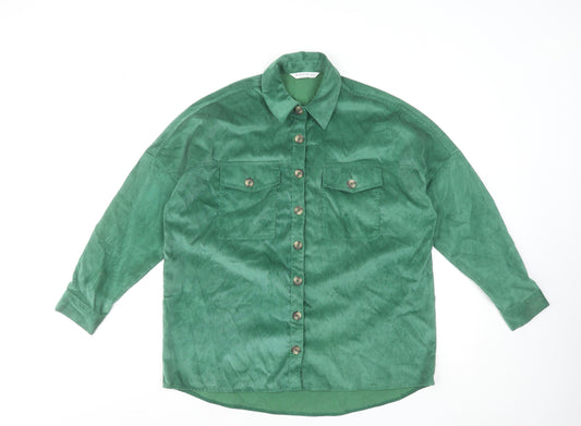 Womens UK Size XS Stradivarius Green Basic Button-Up