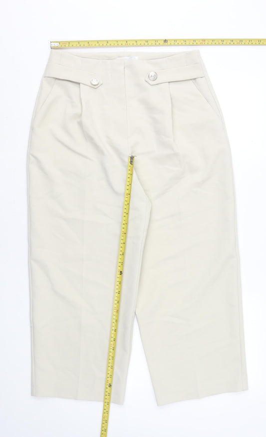 Primark Women Beige Cropped High-Rise Trousers Size 12