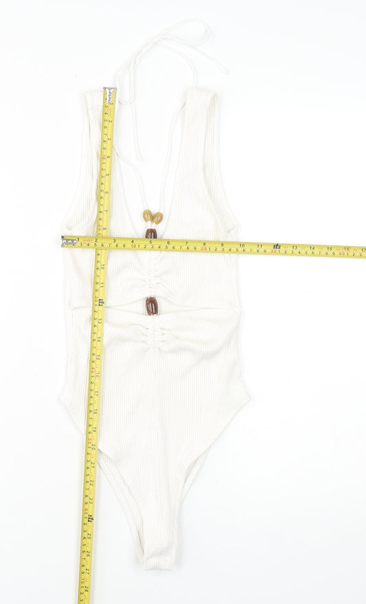 Zara Women’s Ivory Halter Ruched Ribbed Bodysuit Size S