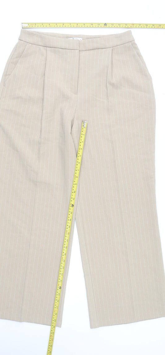 Tu Women’s Beige Pinstripe Tailored Straight Trousers Size 14R