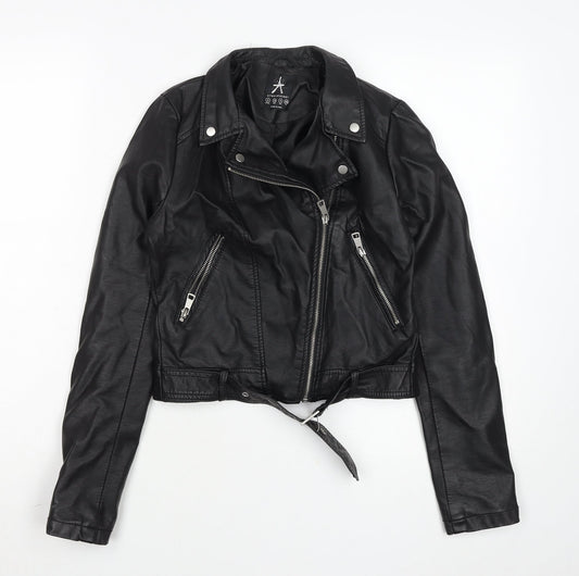 Womens UK Size 4 Atmosphere Black Biker Coat