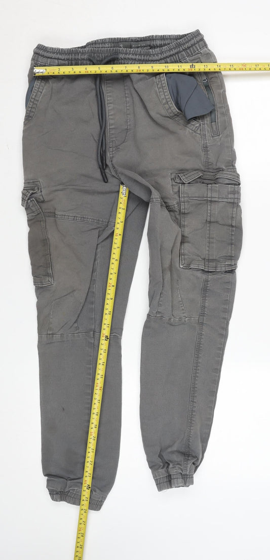 Denim Co. Men's Grey Cargo Cuffed Jogger Trousers Size S
