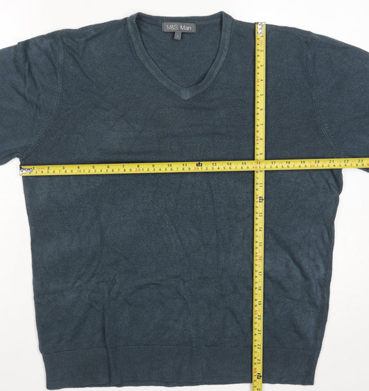Marks and Spencer Mens Blue Acrylic V-Neck Jumper Size L