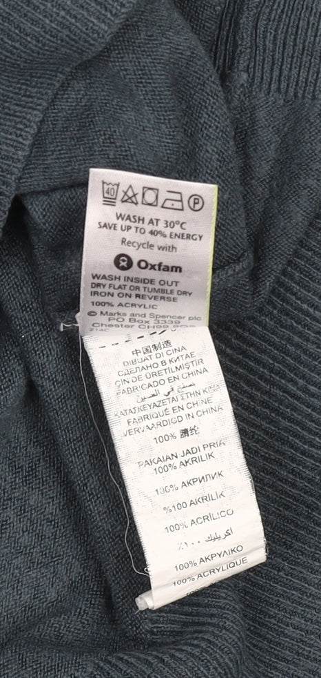 Marks and Spencer Mens Blue Acrylic V-Neck Jumper Size L