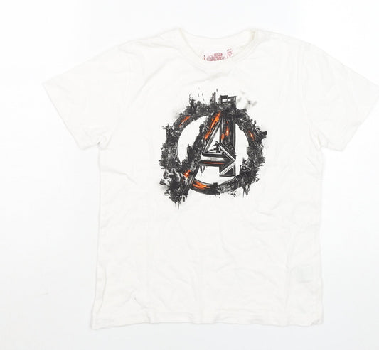 Marvel Avengers Boys White Graphic T-Shirt 8-9 Years Cotton Crew Neck