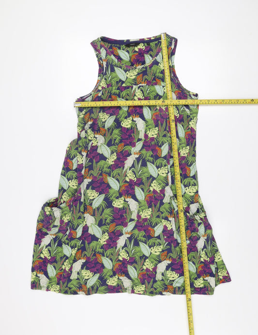 Next Womens Multicoloured Tropical Cotton A-Line Sleeveless Dress UK 12