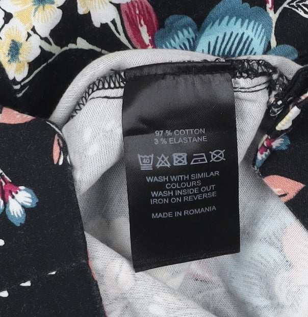 Paraphrase Women’s Black Floral Slim Fit Cotton Stretch Leggings Size S 10