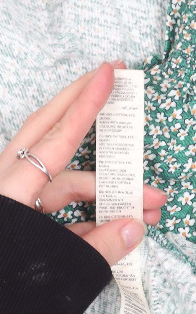 Fat Face Womens Green Floral V-Neck Cotton Modal T-Shirt Size 12