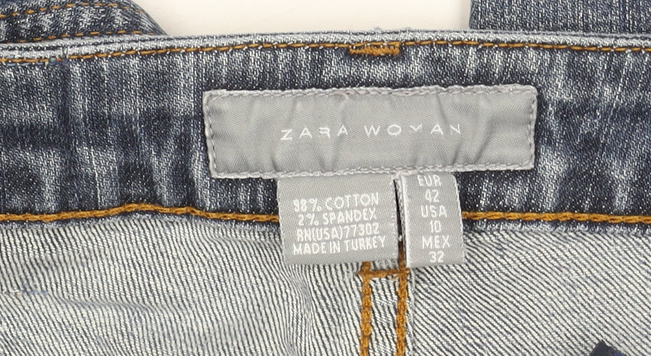 Zara Women Blue Straight Denim Jeans Size 14 Stretch Cotton