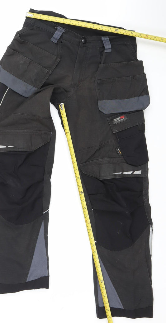 Dickies Pro Workwear Black Cargo Trousers Men 40R Durable Work Pants