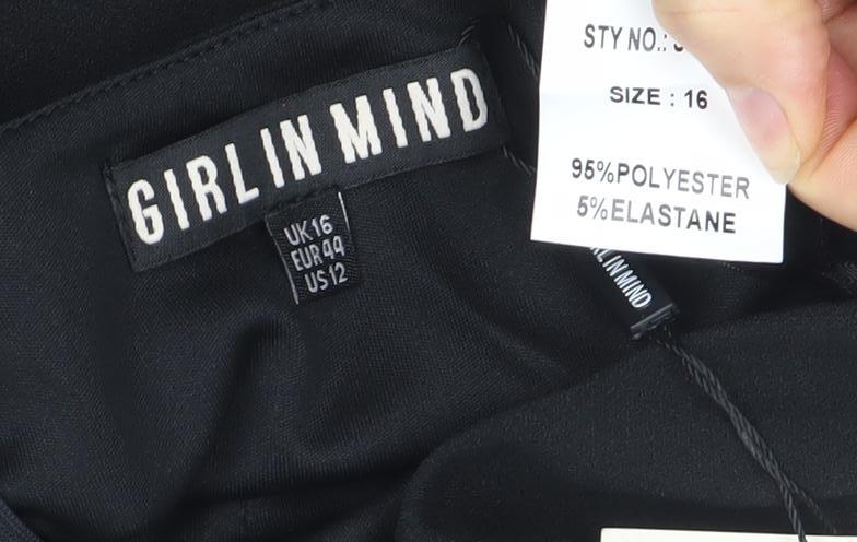 Girl In Mind Women Black Bodycon One Shoulder Knee Length Dress Size 16