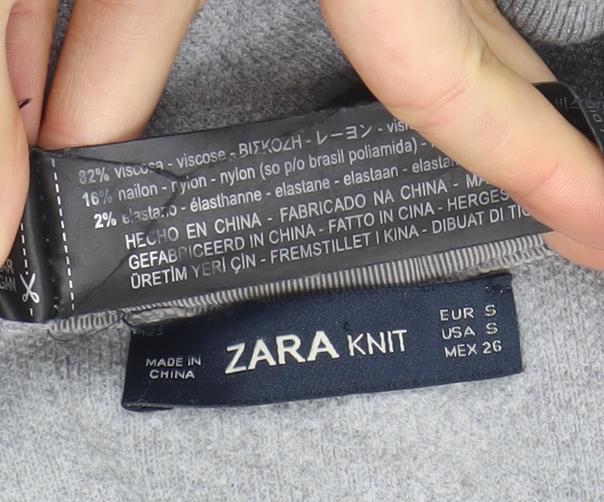 Womens UK Size S Zara Grey Cardigan Jumper