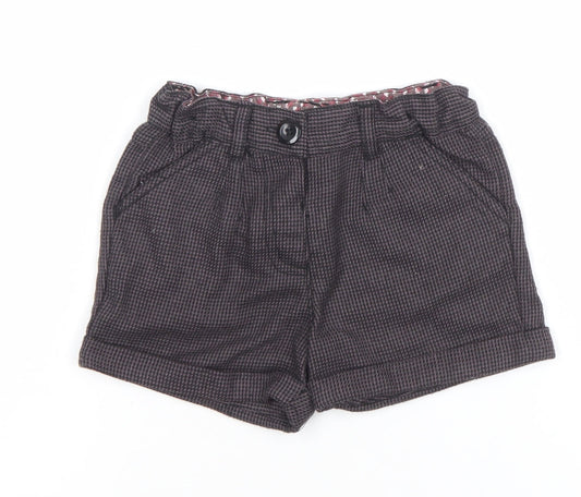 F&F Girls Grey Check Chino Shorts 2-3 Years Cotton Blend Elastic Waist