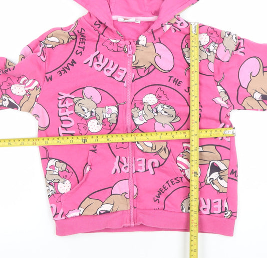 Girls UK Size 8 Years Tom and Jerry Pink Full Zip Hoodie
