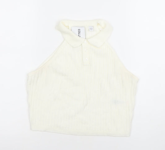 Womens UK Size 12 COLLUSION Ivory Cropped Polo